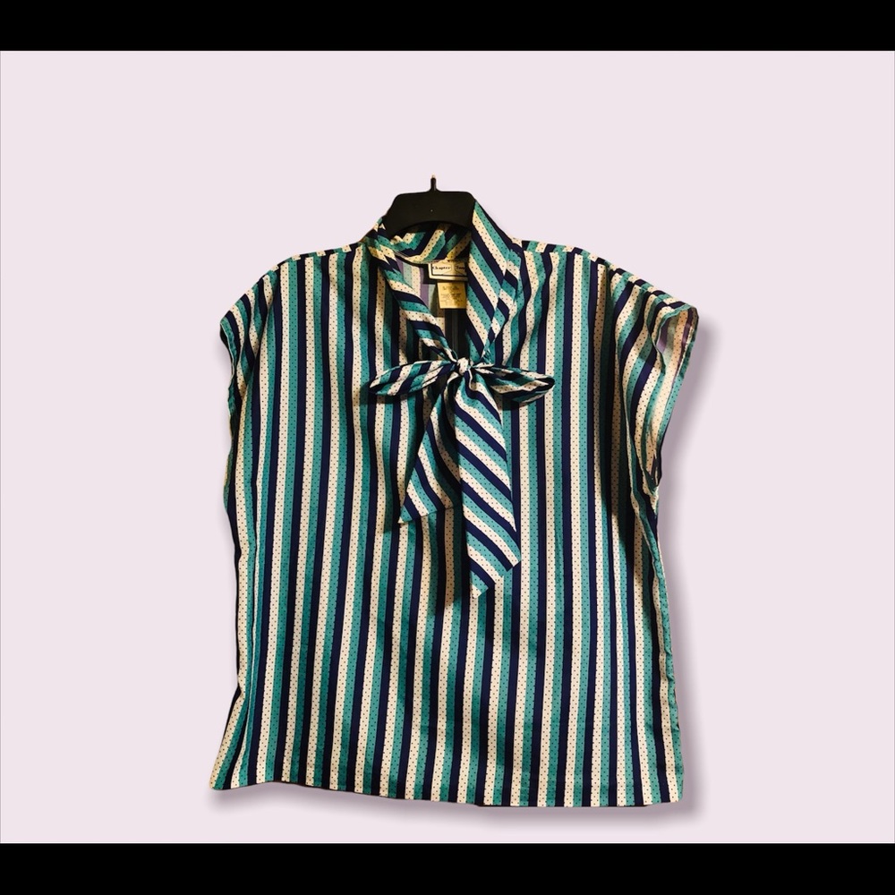 Vintage Striped Bow tie blouse
